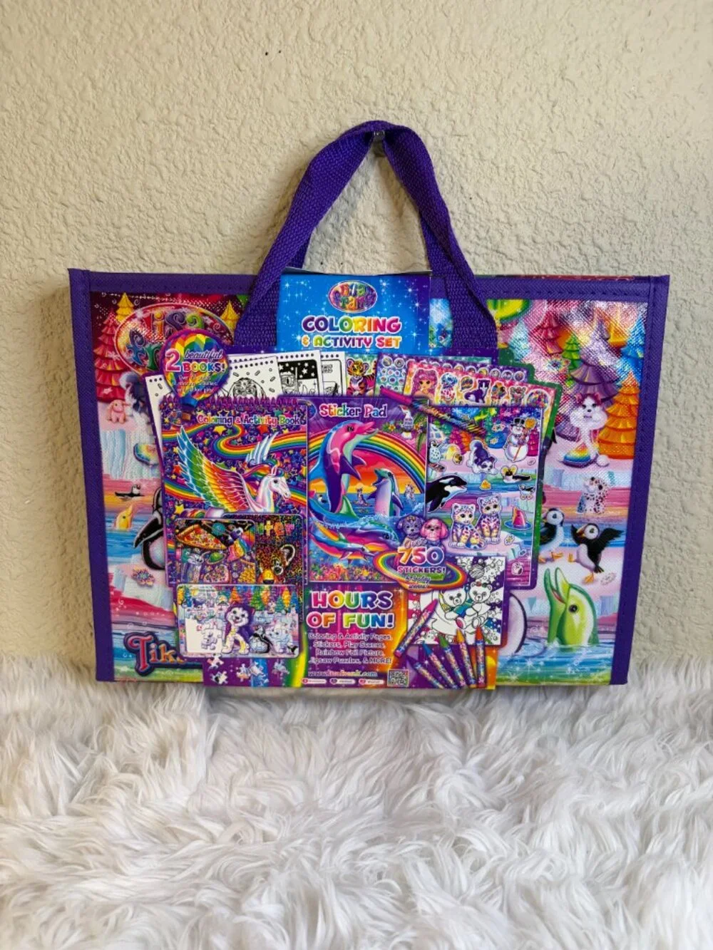 Lisa Frank Coloring Activity Set Fold Out Storage Case Stickers Puzzles NWT